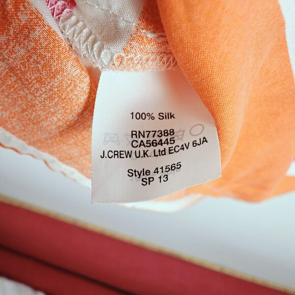 J.Crew Pink Orange White Striped 100% Silk Short Sleeve T-Shirt Blouse Size XS - Picture 8 of 9